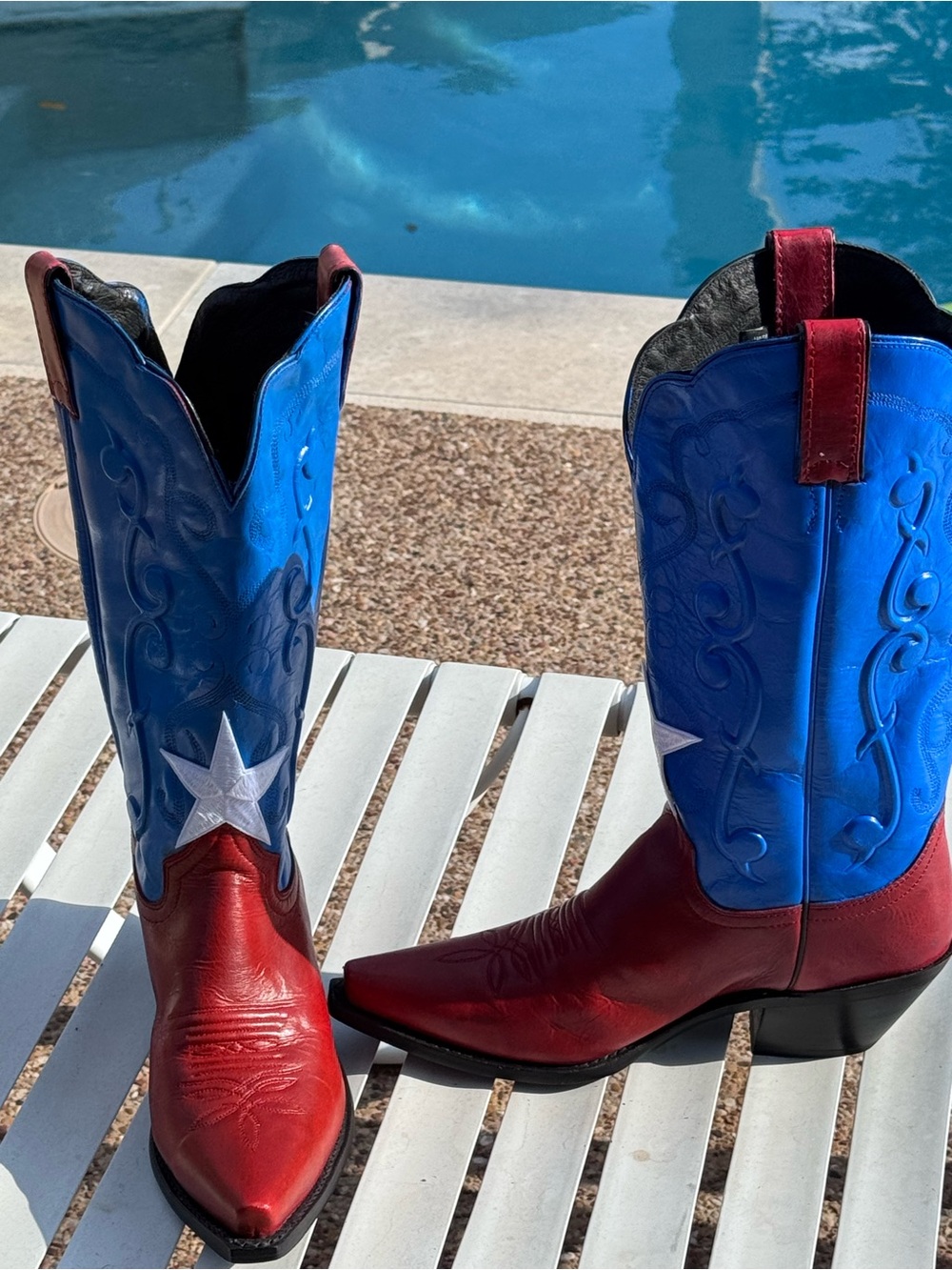 Recycled Justin Boots Red, Blue & White Star Heeled Cowboy Boots - Picture 6 of 9